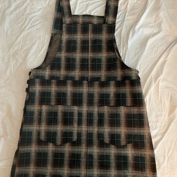 Juniors Plaid Brown Pinafore Dress - Picture 3 of 3